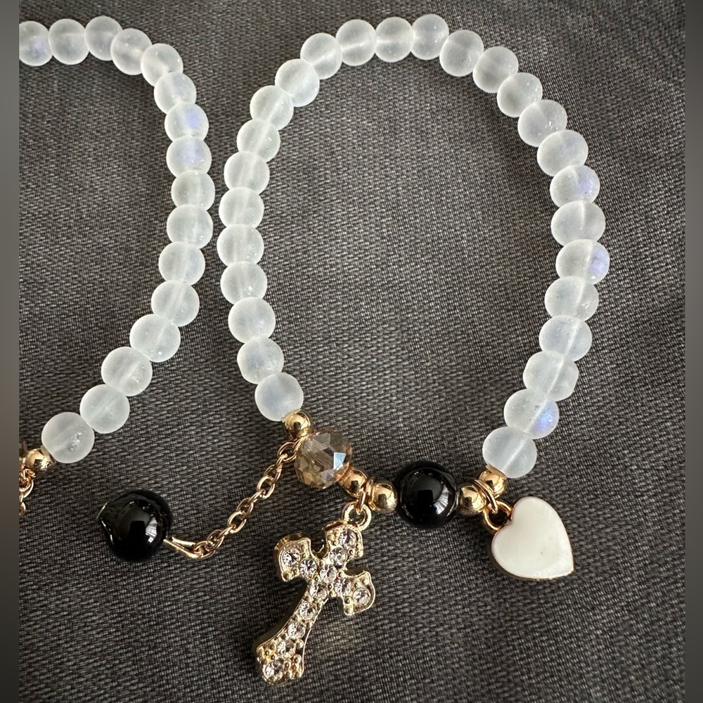 (3) Elegant Beaded Bracelet with Cross and Heart Charms